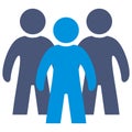 Three figures, blue silhouette of people, vector icon