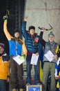 The three finalists at ice climbing world cup Royalty Free Stock Photo