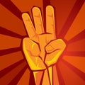 Three finger hand showing raised supporting movement symbol of retro socialism poster vector illustration in red