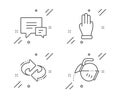 Three fingers, Comment and Refresh icons set. Coffee pot sign. Click palm, Talk bubbles, Rotation. Tea drink. Vector