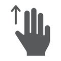 Three fingers drag up glyph icon, gesture and hand, scroll up sign, vector graphics, a solid pattern on a white Royalty Free Stock Photo