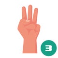 Three fingers. 1 2 3 4 5 flat icon. Hand gestures and numbers with your fingers.