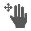 Three fingers free drag glyph icon, gesture and hand, swipe sign, vector graphics, a solid pattern on a white background