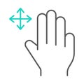 Three fingers free drag thin line icon, gesture and hand, swipe sign, vector graphics, a linear pattern on a white
