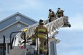 Firefighters on a ladder fire brigade emergency Royalty Free Stock Photo