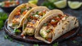 Three Fish Tacos With Limes and Cilantro on Plate