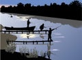 Three fishermen near river