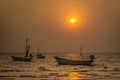 Three fishing boats in the evening, Chanthaburi. Royalty Free Stock Photo