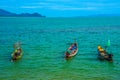 Three fishing boats floating on sea Royalty Free Stock Photo