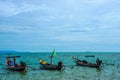 Three fishing boats floating on sea Royalty Free Stock Photo
