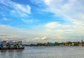 Three fishing boats moored at the Maeklong river Royalty Free Stock Photo