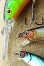 Three fishing lures closeup Royalty Free Stock Photo