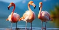 three flamingo in lake, AI generated Royalty Free Stock Photo