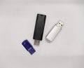three flash drives. three USB flash drives on a white background top view Royalty Free Stock Photo