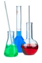 Three flasks with different chemical agents Royalty Free Stock Photo