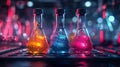 Three Flasks Filled With Different Colored Liquids Royalty Free Stock Photo