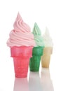 Three Flavors of Soft Serve Ice Cream in Wafer Cones Royalty Free Stock Photo