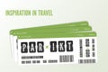 Three flight tickets. Modern airline design of boarding pass. Fly together concept