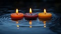 Three floating candles reflecting on tranquil water calmness and serenity symbolizing peace and reflection Royalty Free Stock Photo