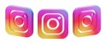 three floating isolated color instagram logo 3d render icon design asset in isometric