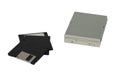 Three floppy disk and drive Royalty Free Stock Photo