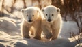 Three fluffy arctic bear cubs playing in the snow outdoors generated by AI