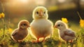 Three Fluffy Chicks in Golden Hour Light