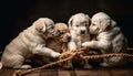 Three fluffy purebred puppies sitting in a row generated by AI