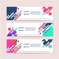 Three flyers or a banner with an abstract pattern of stripes, lines, rounded shapes.