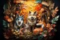 three foxes in the forest with autumn leaves Royalty Free Stock Photo