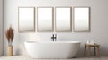 Clean Minimalist Framed Pictures Beside White Tub With Water