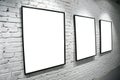 Three frames on brick white wall Royalty Free Stock Photo