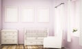 mockup of three frames on pink wall on baby room