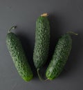 Three fresh cucumbers on black background, image Royalty Free Stock Photo