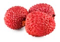 three fresh lychee isolated on white background. macro. clipping path Royalty Free Stock Photo