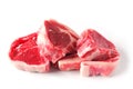 Three fresh raw lamb loin chops on a white background, isolated. Meat industry Royalty Free Stock Photo