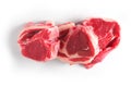 Three fresh raw lamb loin chops on a white background, isolated. Meat industry Royalty Free Stock Photo