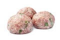 Three fresh raw meatballs on white background Royalty Free Stock Photo