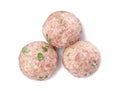 Three fresh raw meatballs on white background, top view Royalty Free Stock Photo