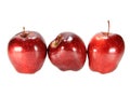 Three fresh red apples isolated on white background.Selection focus.Apples are a healthy fruit.Clipping path Royalty Free Stock Photo