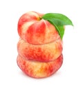 Three fresh ripe peaches with leaf. Royalty Free Stock Photo