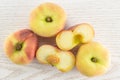 Fresh raw saturn peach on grey wood Royalty Free Stock Photo