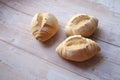 Three fresh rolls, fresh, crispy bread, nicely baked wheat rolls Royalty Free Stock Photo