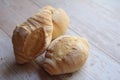 Three fresh rolls, fresh, crispy bread, nicely baked wheat rolls Royalty Free Stock Photo
