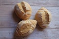 Three fresh rolls, fresh, crispy bread, nicely baked wheat rolls Royalty Free Stock Photo
