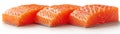 Three fresh salmon fillets on white background, a culinary delight three Royalty Free Stock Photo
