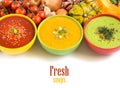 Three fresh soups and vegetables Royalty Free Stock Photo