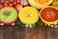 Three fresh soups and vegetables Royalty Free Stock Photo