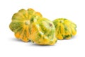 Three fresh yellow pattypan squashes on white background Royalty Free Stock Photo