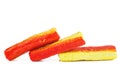 Three fried crab sticks isolated on a white Royalty Free Stock Photo